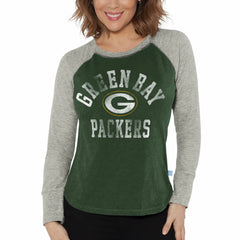 Green Bay Packers G-III 4Her by Carl Banks Women's Waffle Knit Raglan Long Sleeve T-Shirt Green/Heather Gray | NFL