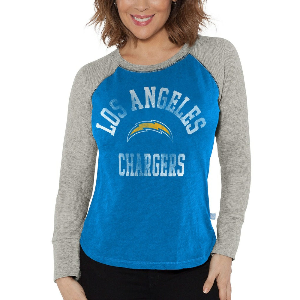 Los Angeles Chargers G-III 4Her by Carl Banks Women's Waffle Knit Raglan Long Sleeve T-Shirt Powder Blue/Heather Gray | NFL