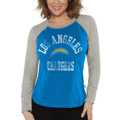 Los Angeles Chargers G-III 4Her by Carl Banks Women's Waffle Knit Raglan Long Sleeve T-Shirt Powder Blue/Heather Gray | NFL