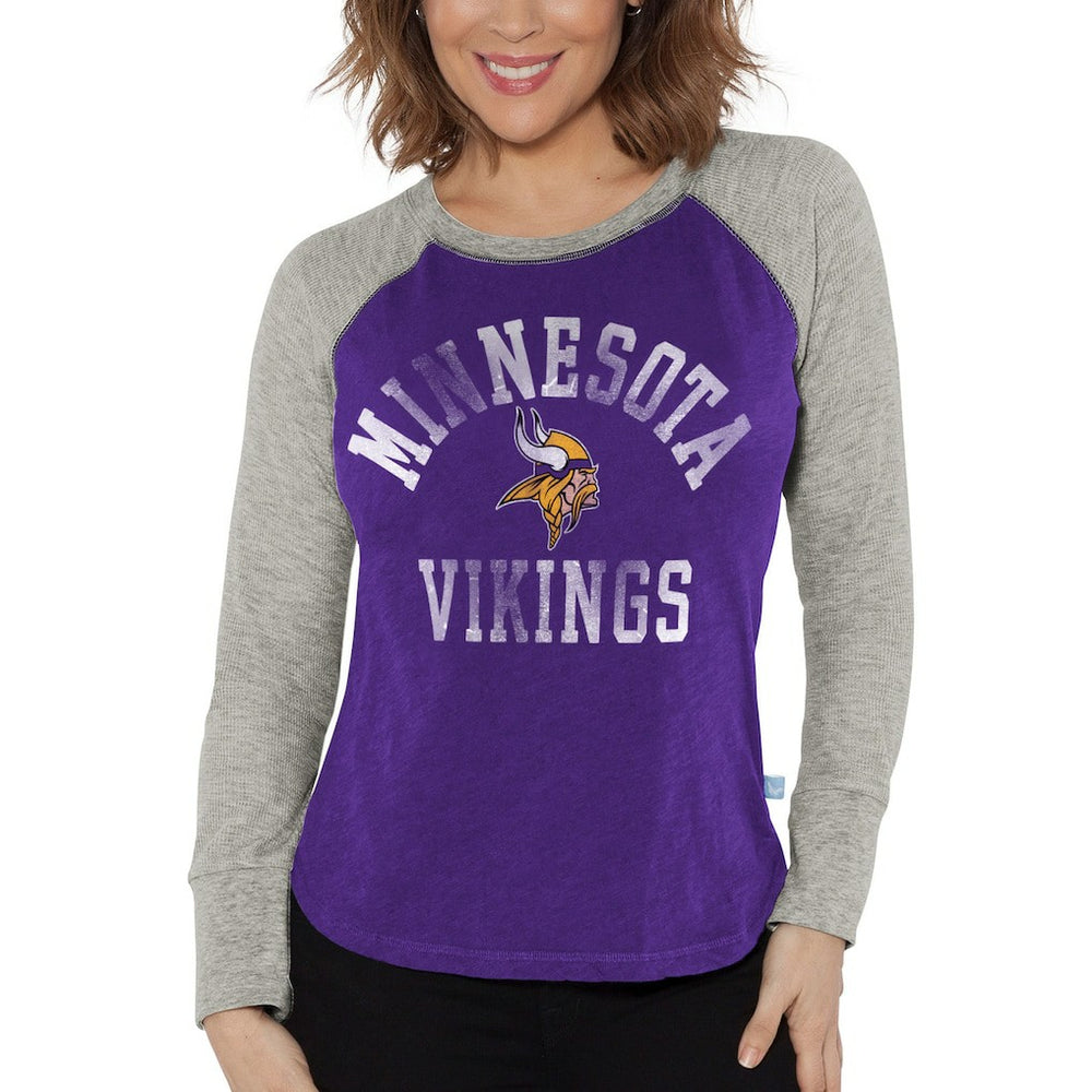 Minnesota Vikings G-III 4Her by Carl Banks Women's Waffle Knit Raglan Long Sleeve T-Shirt Purple/Heather Gray | NFL