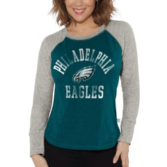 Philadelphia Eagles G-III 4Her by Carl Banks Women's Waffle Knit Raglan Long Sleeve T-Shirt Midnight Green/Heather Gray | NFL