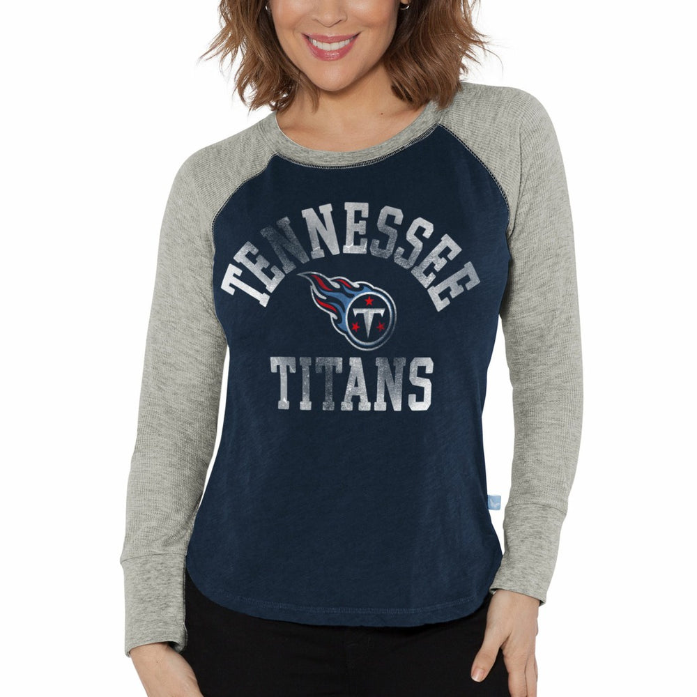 Tennessee Titans G-III 4Her by Carl Banks Women's Waffle Knit Raglan Long Sleeve T-Shirt Navy/Heather Gray | NFL