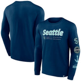 Seattle Kraken Fanatics Strike the Goal Long Sleeve T-Shirt - Deep Sea Blue - NHL