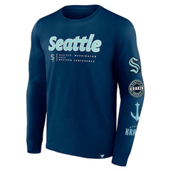 Seattle Kraken Fanatics Strike the Goal Long Sleeve T-Shirt - Deep Sea Blue - NHL