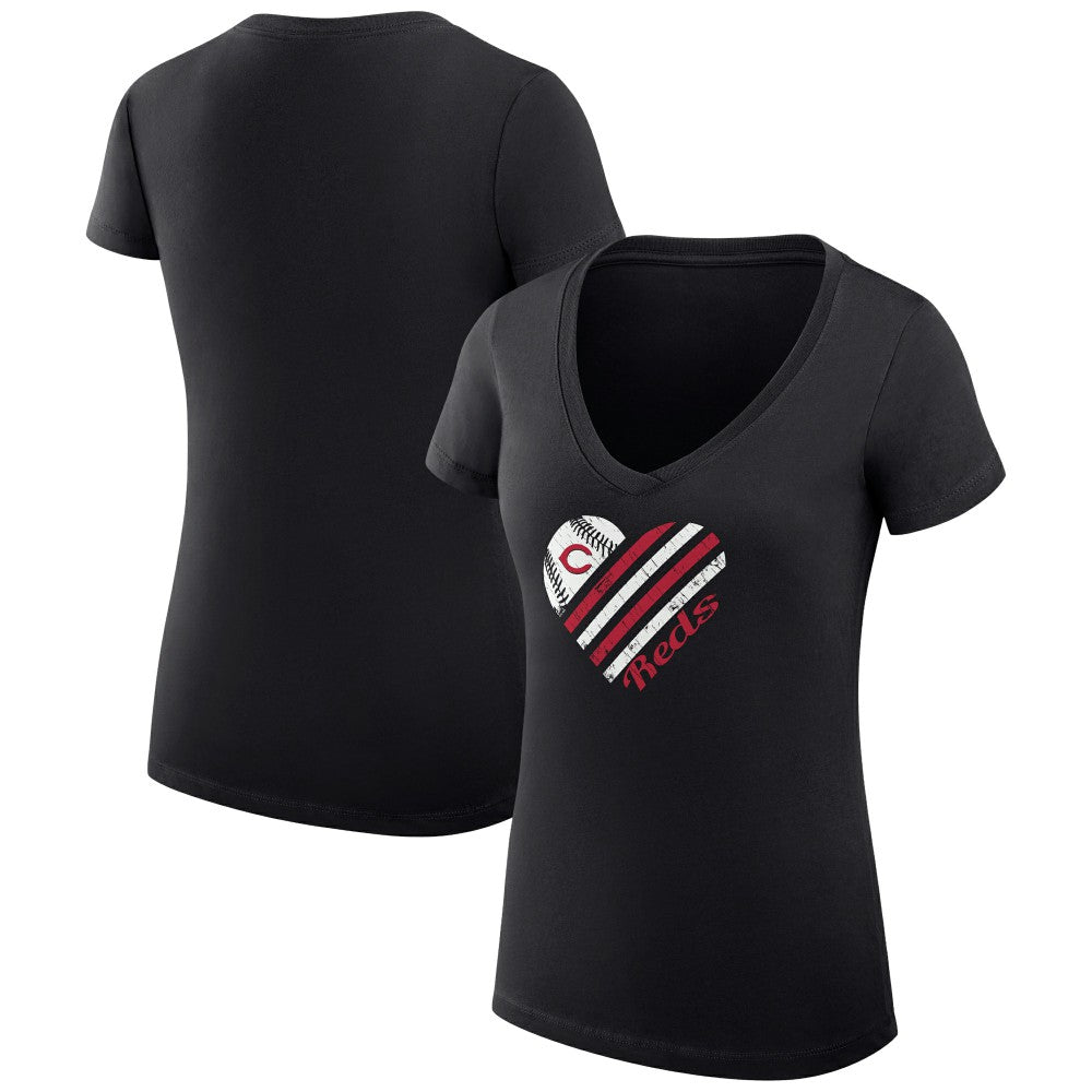 Cincinnati Reds G-III 4Her by Carl Banks Women's Super-Slim Fit Lightweight Heart V-Neck T-Shirt - MLB