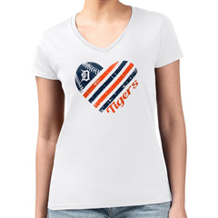 Detroit Tigers G-III 4Her by Carl Banks Women's Super-Slim Fit Lightweight Heart V-Neck T-Shirt - MLB