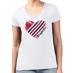 Los Angeles Angels G-III 4Her by Carl Banks Women's Super-Slim Fit Lightweight Heart V-Neck T-Shirt - MLB