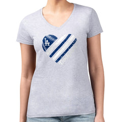 Los Angeles Dodgers G-III 4Her by Carl Banks Women's Super-Slim Fit Lightweight Heart V-Neck T-Shirt - MLB