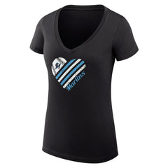 Miami Marlins G-III 4Her by Carl Banks Women's Super-Slim Fit Lightweight Heart V-Neck T-Shirt - MLB