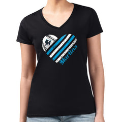 Miami Marlins G-III 4Her by Carl Banks Women's Super-Slim Fit Lightweight Heart V-Neck T-Shirt - MLB