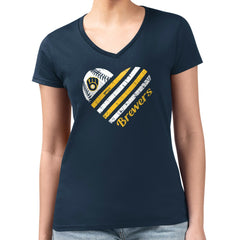 Milwaukee Brewers G-III 4Her by Carl Banks Women's Super-Slim Fit Lightweight Heart V-Neck T-Shirt - MLB