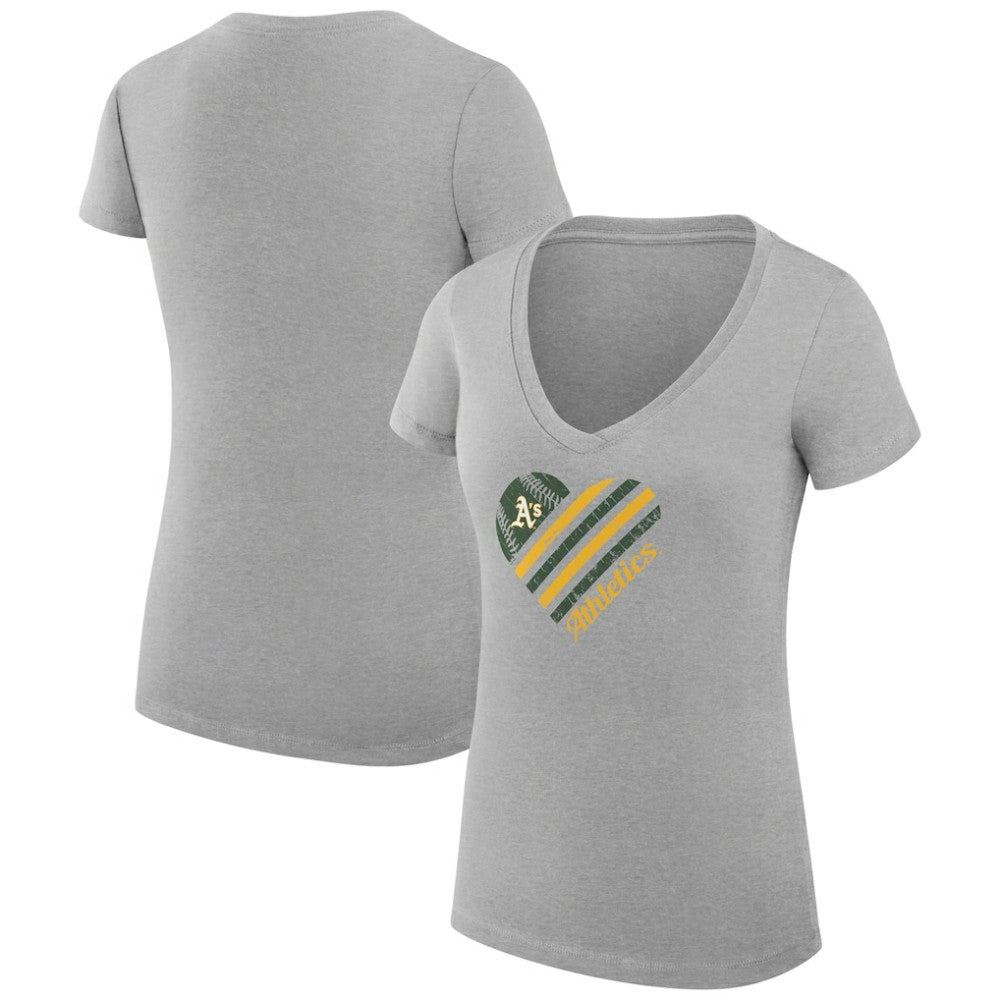 Athletics G-III 4Her by Carl Banks Women's Super-Slim Fit Lightweight Heart V-Neck T-Shirt - MLB