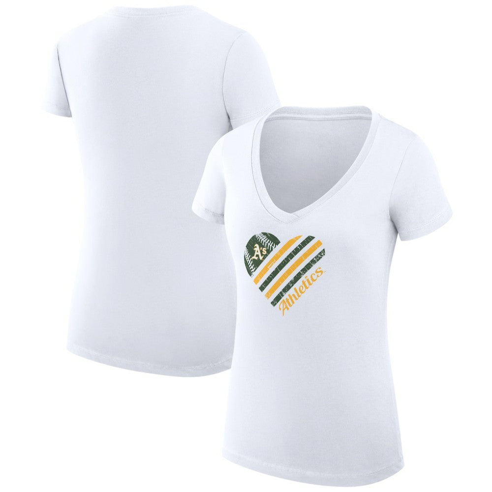 Athletics G-III 4Her by Carl Banks Women's Super-Slim Fit Lightweight Heart V-Neck T-Shirt - MLB