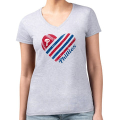 Philadelphia Phillies G-III 4Her by Carl Banks Women's Super-Slim Fit Lightweight Heart V-Neck T-Shirt - MLB