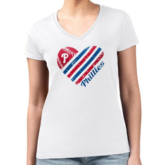 Philadelphia Phillies G-III 4Her by Carl Banks Women's Super-Slim Fit Lightweight Heart V-Neck T-Shirt - MLB