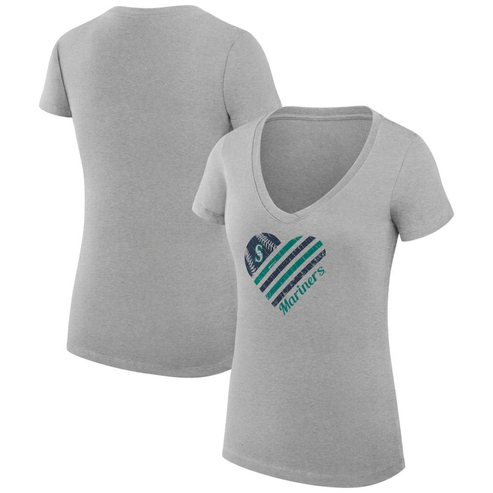 Seattle Mariners G-III 4Her by Carl Banks Women's Super-Slim Fit Lightweight Heart V-Neck T-Shirt - MLB