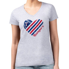 Texas Rangers G-III 4Her by Carl Banks Women's Super-Slim Fit Lightweight Heart V-Neck T-Shirt - MLB