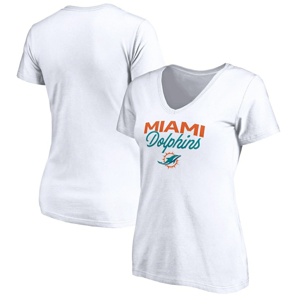 Miami Dolphins Women's Depth Chart V-Neck T-Shirt White | NFL