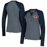 Chicago Bears Antigua Women's Maverick Waffle Henley Long Sleeve T-Shirt Navy | NFL