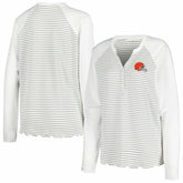 Cleveland Browns Antigua Women's Maverick Waffle Henley Long Sleeve T-Shirt White | NFL