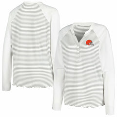 Cleveland Browns Antigua Women's Maverick Waffle Henley Long Sleeve T-Shirt White | NFL