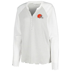 Cleveland Browns Antigua Women's Maverick Waffle Henley Long Sleeve T-Shirt White | NFL