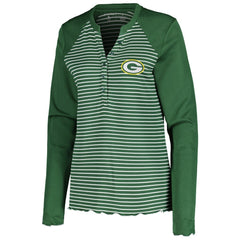 Green Bay Packers Antigua Women's Maverick Waffle Henley Long Sleeve T-Shirt Green | NFL