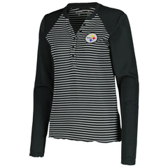 Pittsburgh Steelers Antigua Women's Maverick Waffle Henley Long Sleeve T-Shirt Black | NFL