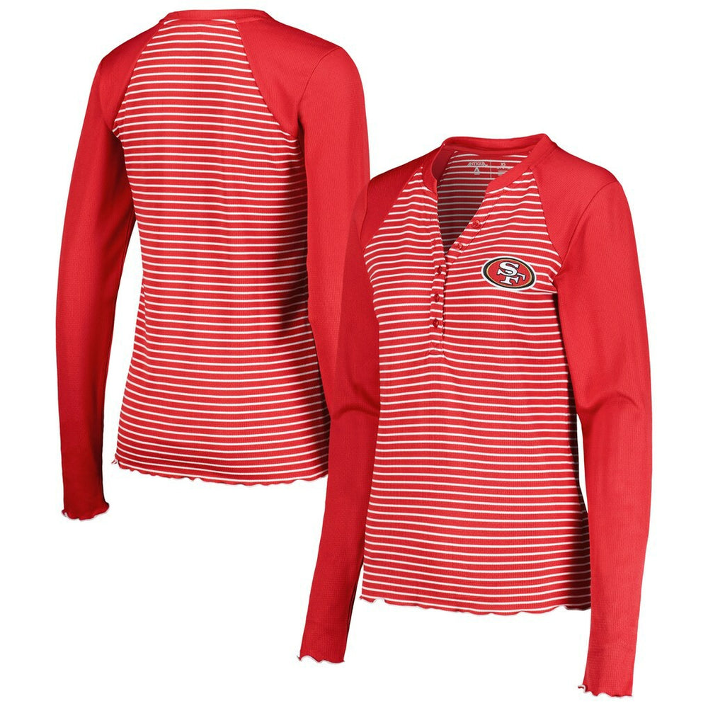 San Francisco 49ers Antigua Women's Maverick Waffle Henley Long Sleeve T-Shirt Scarlet | NFL