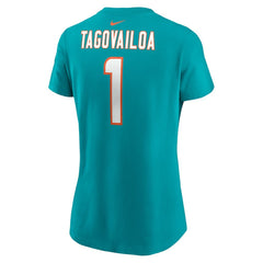 Tua Tagovailoa Miami Dolphins Women's Player Name & Number T-Shirt Aqua | Nike for Sale