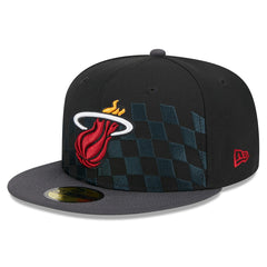 Miami Heat Rally Drive Checkerboard 59FIFTY Crown Fitted Hat Black - NBA