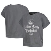 Golden State Warriors The Wild Collective Women's Embroidered Fleece Raglan Short Sleeve Pullover Sweatshirt Gray - NBA