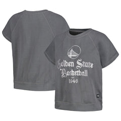 Golden State Warriors The Wild Collective Women's Embroidered Fleece Raglan Short Sleeve Pullover Sweatshirt Gray - NBA