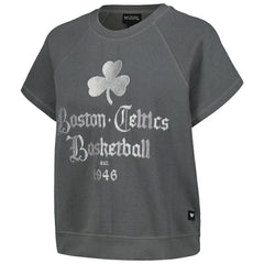 Boston Celtics The Wild Collective Women's Embroidered Fleece Raglan Short Sleeve Pullover Sweatshirt Gray - NBA