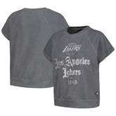 Los Angeles Lakers The Wild Collective Women's Embroidered Fleece Raglan Short Sleeve Pullover Sweatshirt Gray - NBA