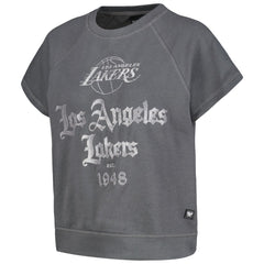 Los Angeles Lakers The Wild Collective Women's Embroidered Fleece Raglan Short Sleeve Pullover Sweatshirt Gray - NBA