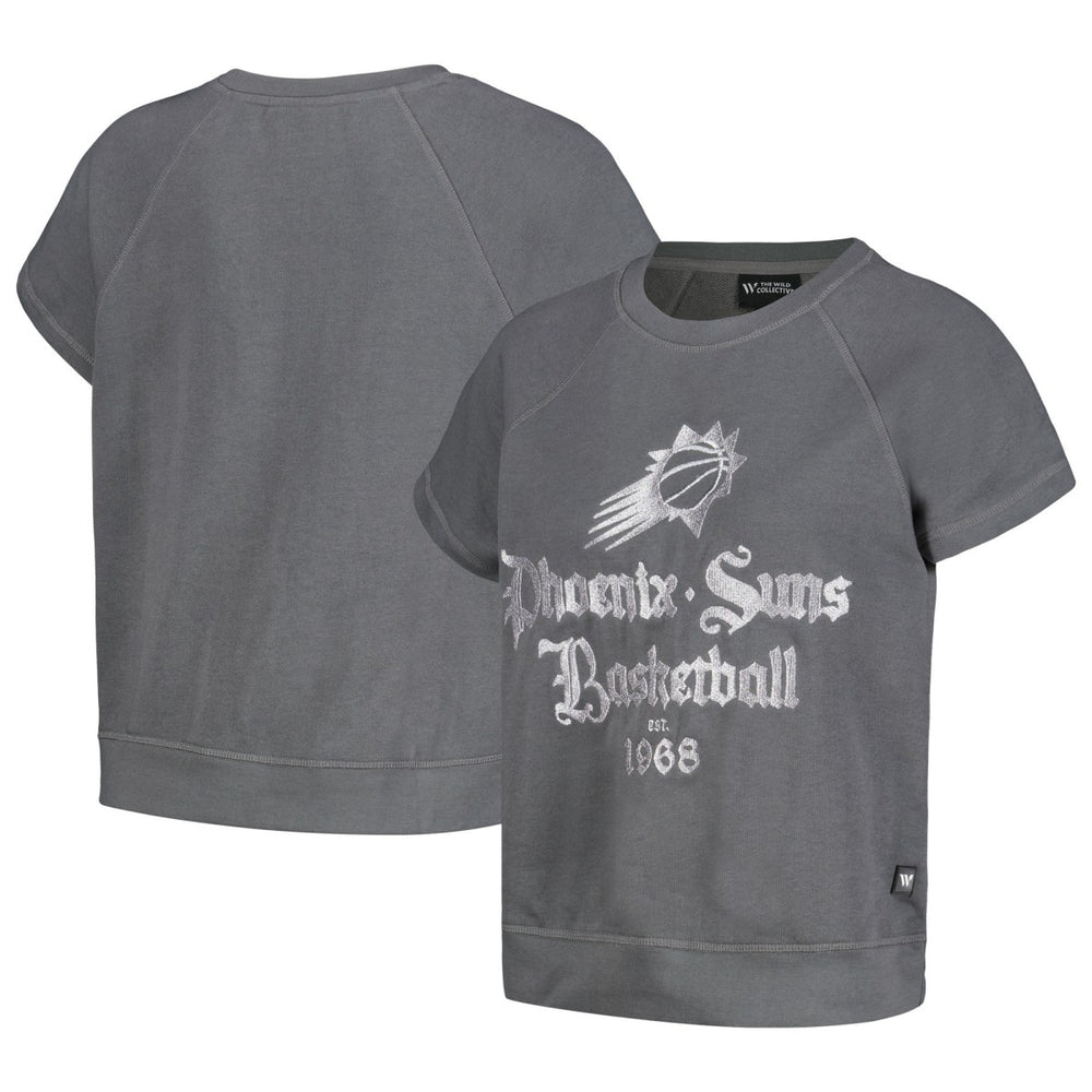 Phoenix Suns The Wild Collective Women's Embroidered Fleece Raglan Short Sleeve Pullover Sweatshirt Gray - NBA