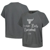 Chicago Bulls The Wild Collective Women's Embroidered Fleece Raglan Short Sleeve Pullover Sweatshirt Gray - NBA