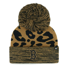 Boston Red Sox '47 Women's Leopard Rosette Cuffed Knit Hat with Pom Hats - MLB