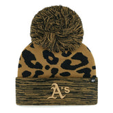 Athletics '47 Women's Leopard Rosette Cuffed Knit Hat with Pom Hats - MLB