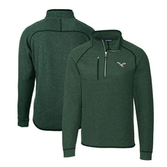 Philadelphia Eagles Cutter & Buck Gridiron Classics Big & Tall Mainsail Sweater-Knit Half-Zip Pullover Jacket Heather Green | NFL