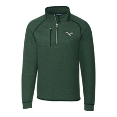 Philadelphia Eagles Cutter & Buck Gridiron Classics Big & Tall Mainsail Sweater-Knit Half-Zip Pullover Jacket Heather Green | NFL