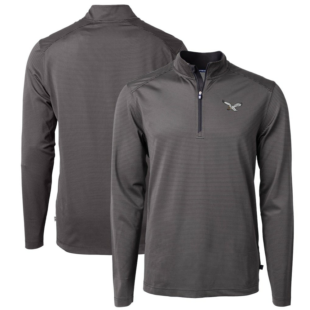 Philadelphia Eagles Cutter & Buck Gridiron Classics Big & Tall Virtue Eco Pique Micro Stripe Recycled Quarter-Zip Pullover Top Charcoal | NFL