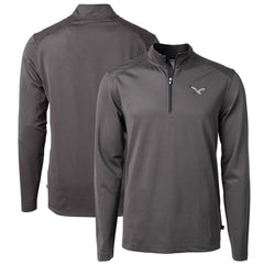Philadelphia Eagles Cutter & Buck Gridiron Classics Big & Tall Virtue Eco Pique Micro Stripe Recycled Quarter-Zip Pullover Top Charcoal | NFL