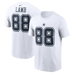 CeeDee Lamb Dallas Cowboys Player Name & Number T-Shirt White | Nike for Sale