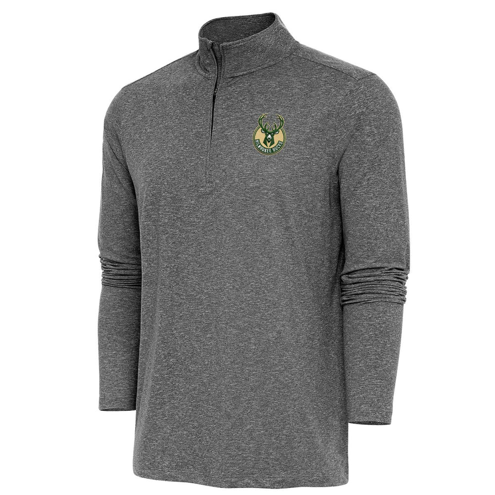 Milwaukee Bucks Antigua Hunk Quarter-Zip Pullover Top Heather Black - NBA