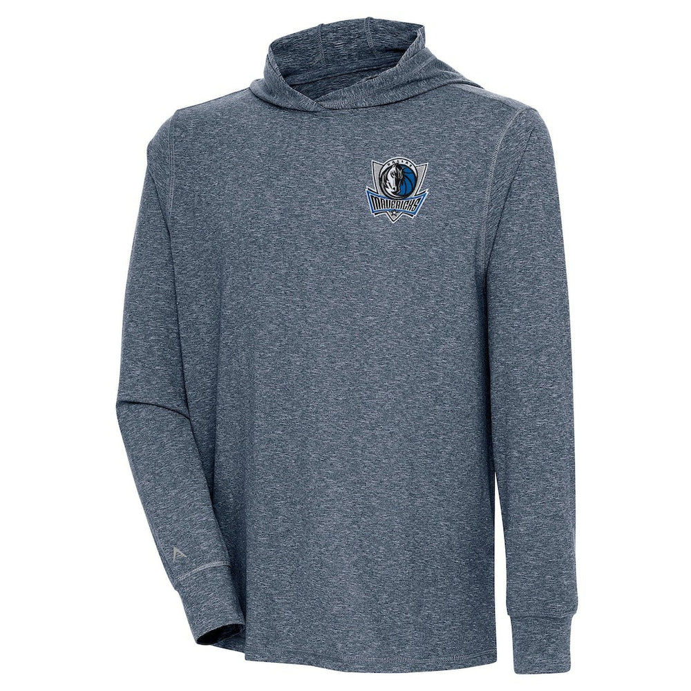 Dallas Mavericks Antigua Saga Long Sleeve Hoodie T-Shirt Heather Navy - NBA