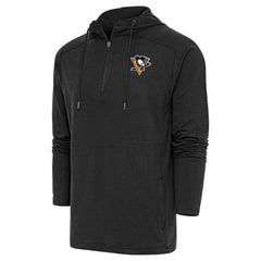 Pittsburgh Penguins Antigua Spikes Raglan Quarter-Zip Hoodie - Heather Black - NHL