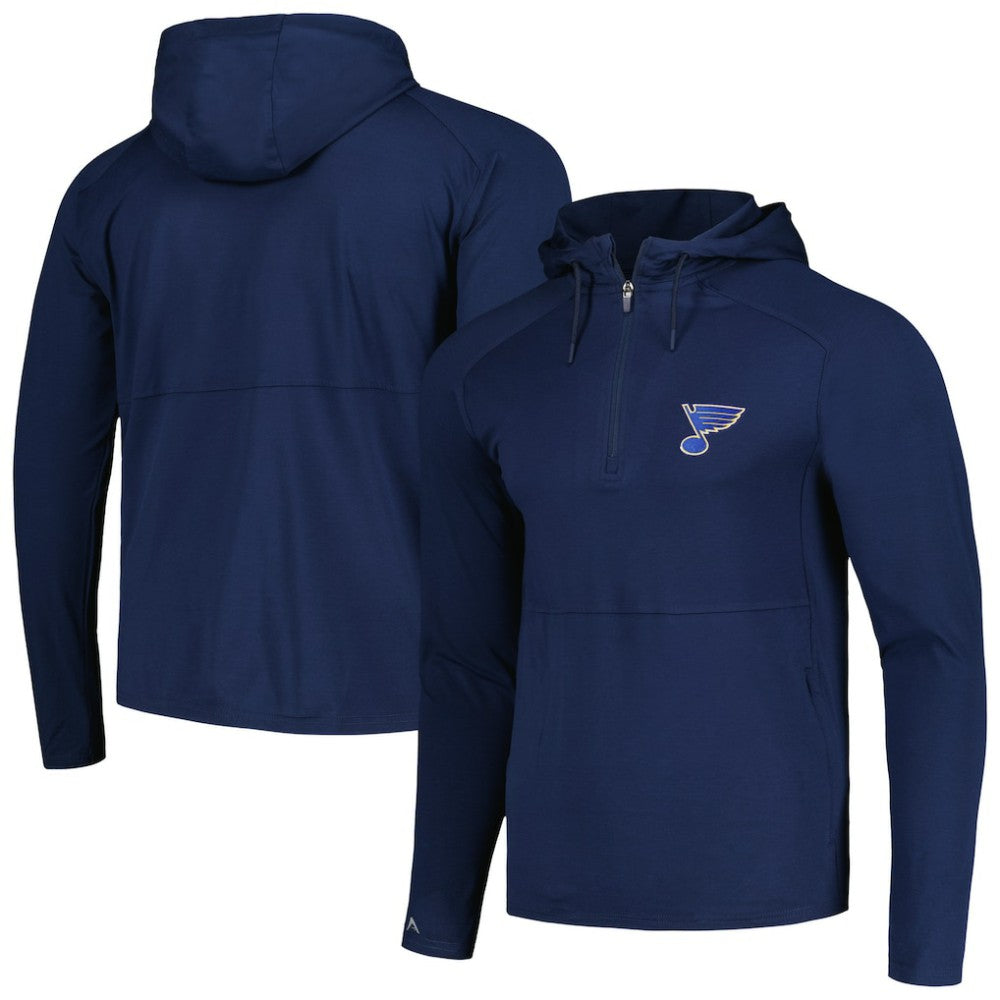 St. Louis Blues Antigua Spikes Raglan Quarter-Zip Hoodie - Heather Navy - NHL