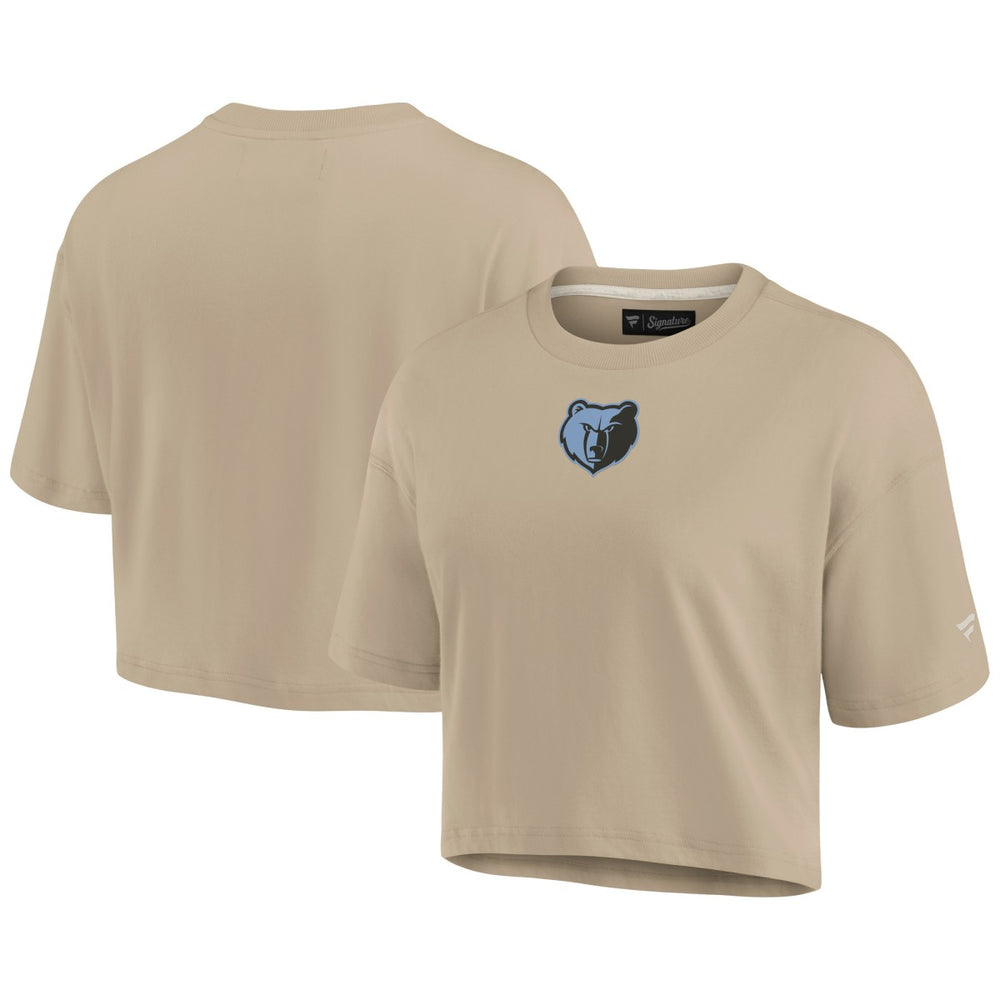 Memphis Grizzlies Women's Elements Super Soft Boxy Cropped T-Shirt Khaki - NBA